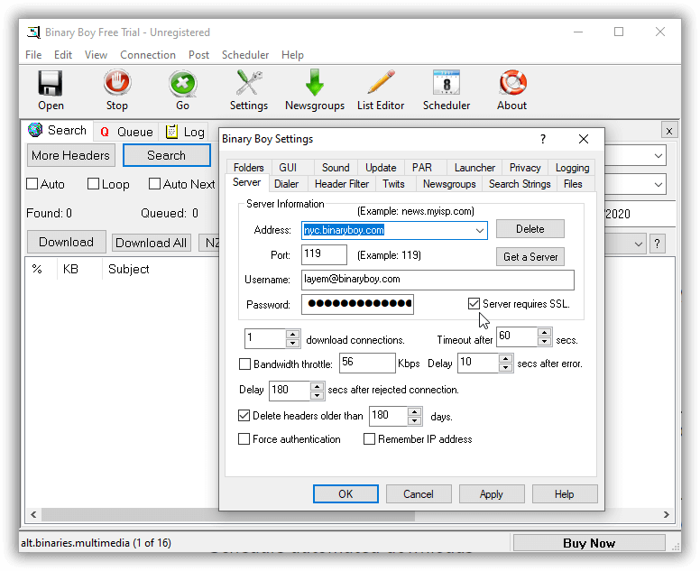 Binaryboy Newsreader Configure Server Settings