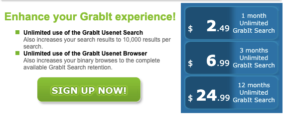 Grabit Usenet Pricing