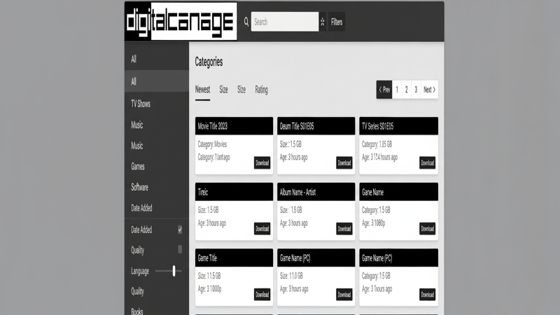 Screenshot der Digital-Carnage-Benutzeroberflaeche zum Browsen
