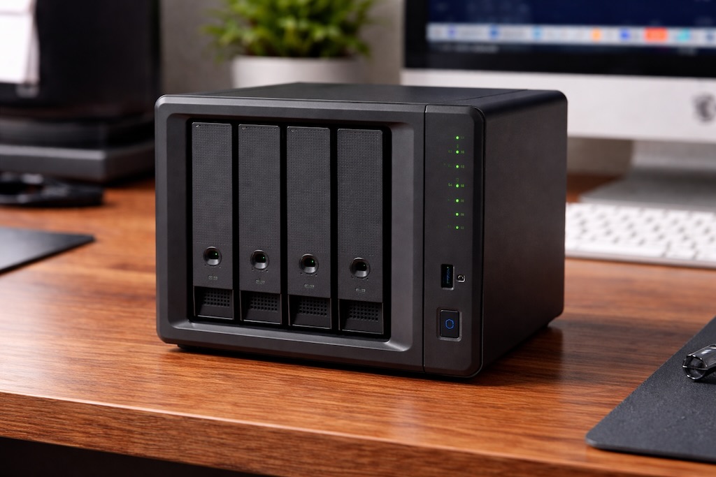 Ein modernes NAS-Gerät verbindet Ihr gesamtes Heimnetzwerk, wodurch Dateien von jedem Gerät aus zugänglich sind, während es 24/7 im Hintergrund läuft.
